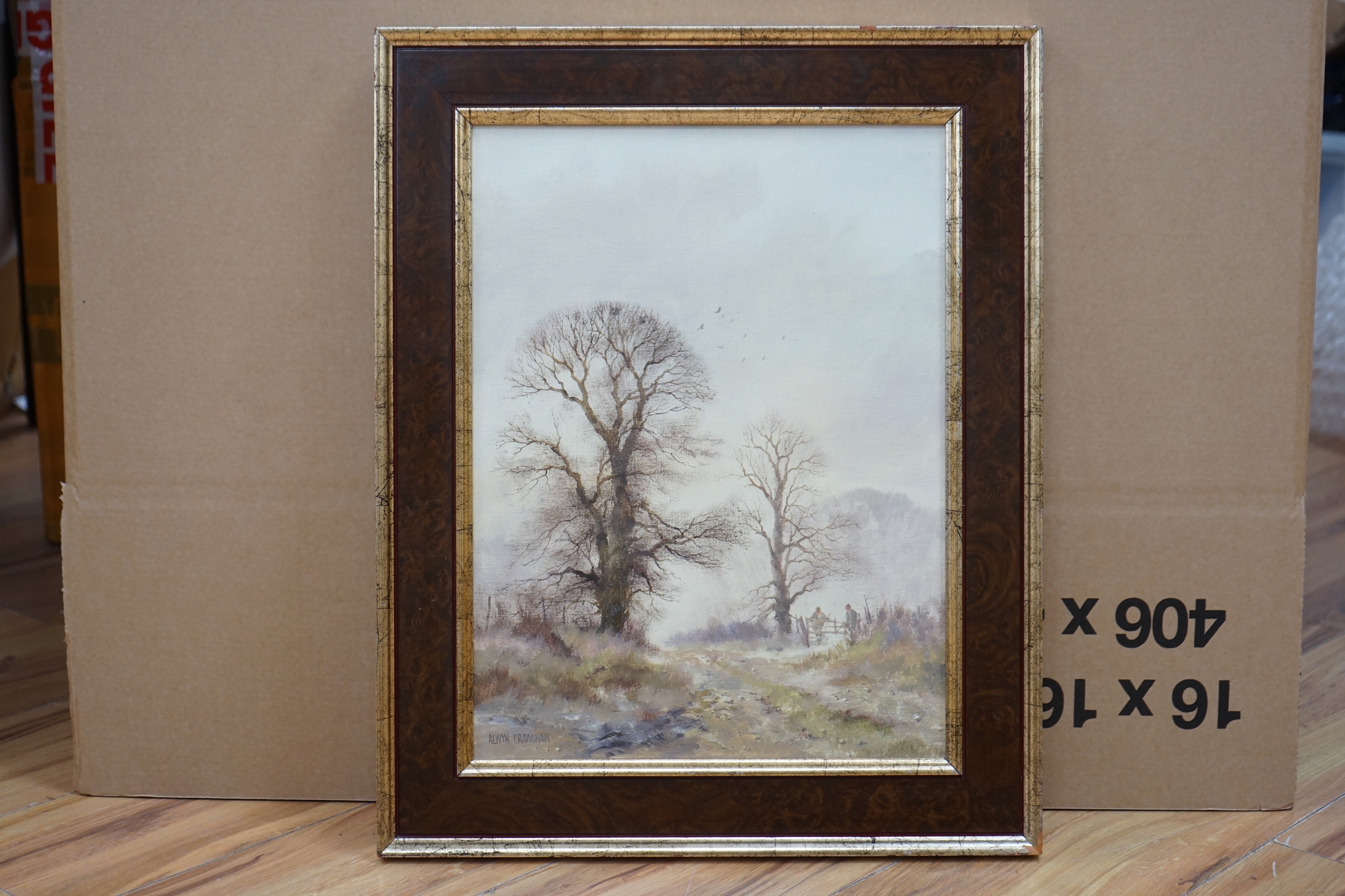 Alwyn Crawshaw (b.1934) oil on canvas, Pathway with two figures, signed, 39 x 29cm